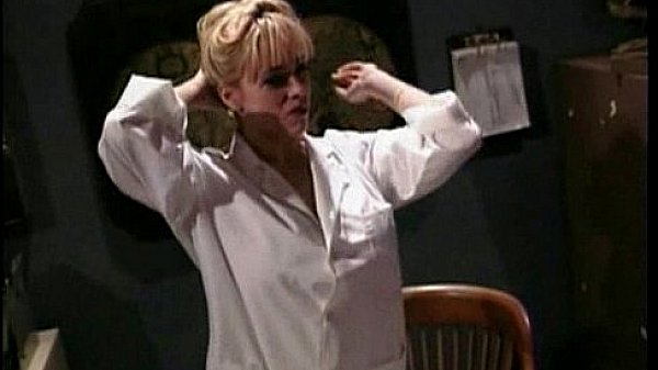 Busty blonde gal poked by two cocks