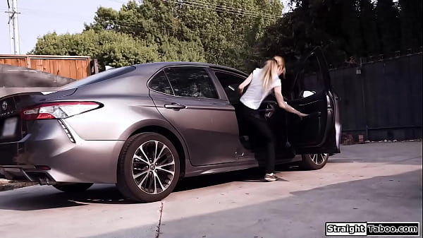 Blonde shows up at her first client and finds out its her professor.He and his stepdad will let her get used to the business and bang the babe hard 