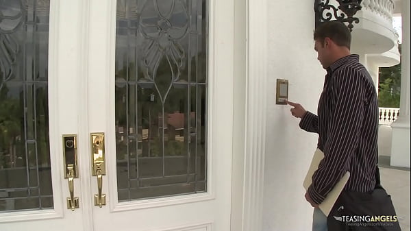 Instead of filling out the survey the married brunette invites the man inside to bang  