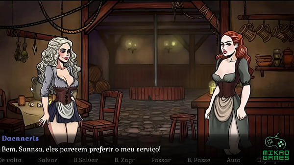 Jogo parodia de Game of Thrones ep 18 Daenerys e Sansa Stark me servindo Bebida pelos Peitos no Bar  