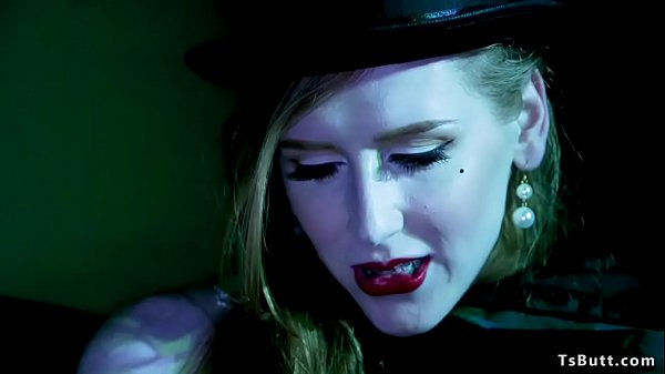 Costumed shemale Shiri Allwood  after Halloween party comes back home and seduces her step bro and fucks him