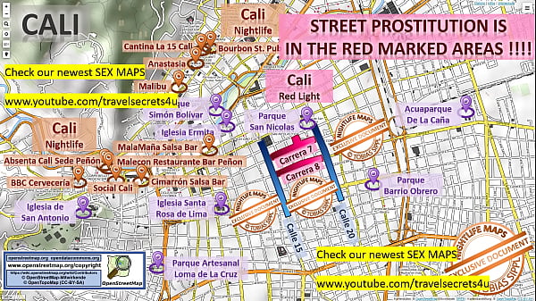 Street Map of Cali, Colombia with Indication where to find Streetworkers, Freelancers and Brothels. Also we show you the Bar, Nightlife and Red Light District in the City