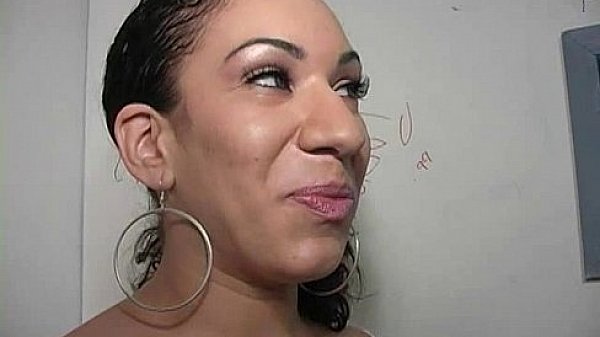 Ebony Hottie Milking Cocks in the Gloryhole 1