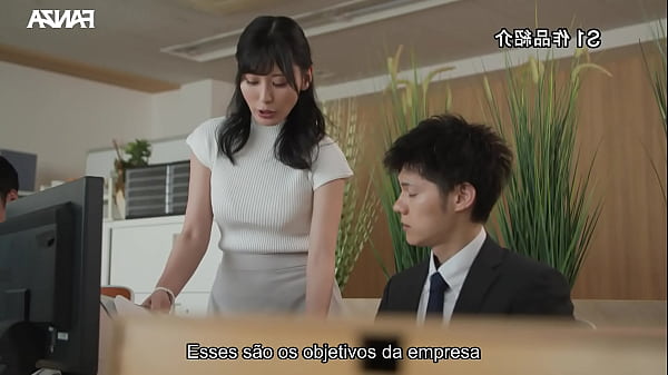 Gostosa peituda toca uma siririca na empresa e d&aacute; pro colega - LEGENDADO