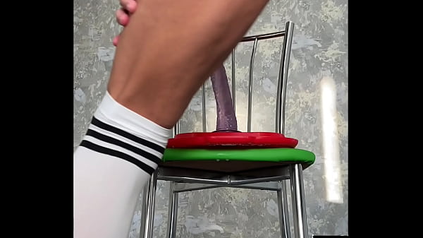 Old lady in stockings riding huge toy real orgasm