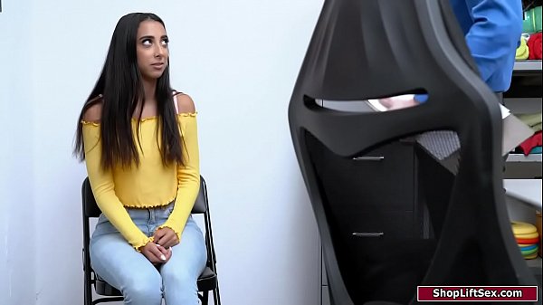 Brunette gets caught masturbating in public.The security officer dominates her to give him a bj and suck his balls.She gets fucked and rides his dick  