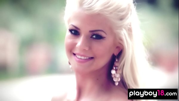 Skinny blonde slut sensual striptease outdoor  