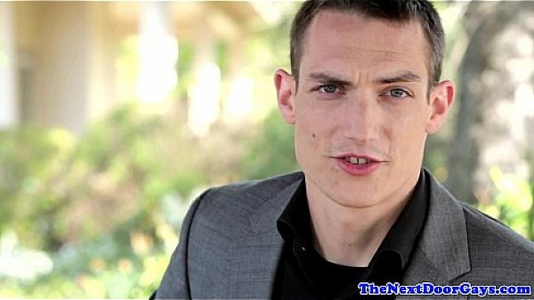 Handsome jock masturbates in office