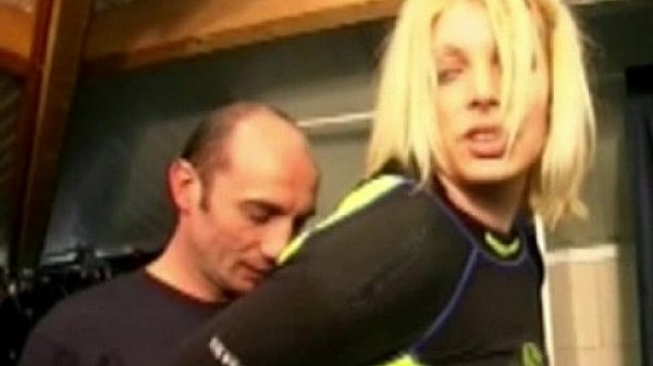 Blonde milf double penetrated in a shop