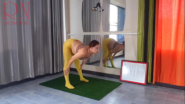 Yellow pantyhose. Naked yoga. Nude yoga. Naked gymnastics. Nude gymnastics. Naked athlete.  