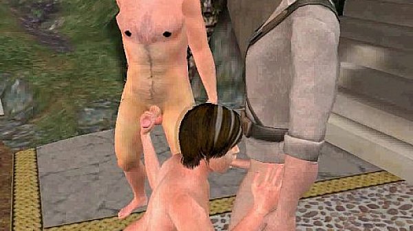 These three sexy 3D studs outdoors are sucking and fucking 