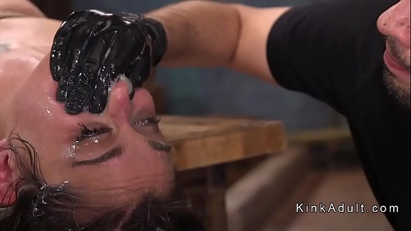 Master Tommy ties up hot brunette slave Kacie Castle in bench and clamps and pulls her nipples to the limits then slaps her pussy and fucks her 