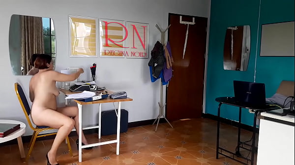 Naked office. Nudism in a public place. A hired lady manager without panties at the workplace. Boss and manager. 