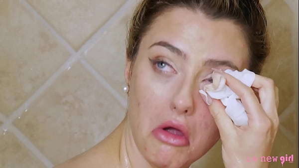 Stunning blonde model caress her sexy body in the shower 