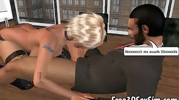 Busty 3D blonde babe sucking a cock while at work