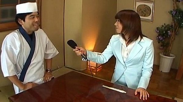 Mitsu Anno gets cock deepthroat and cum in mouth in food fetish