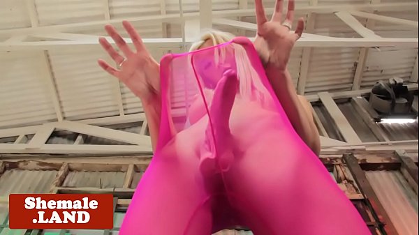 Hung tattooed trans beauty wanks hard cock