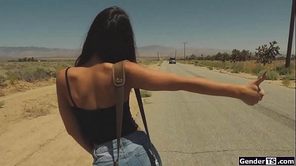 Small tits tgirl hitchhiker Khloe Kay kisses the guy in the back of his van.He sucks her cock and the shemale deepthroats.The trans bareback anal ride