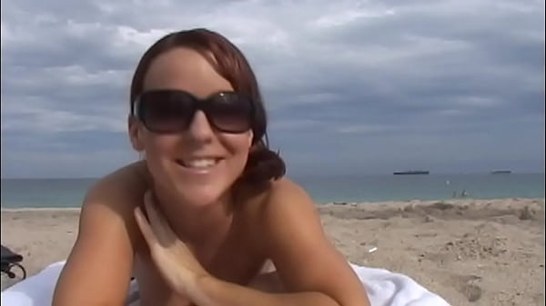 Tiny Redhead Toppless on Beach Sucks and Fucks  MILF Hunter Gets Huge Load on Face - preview 