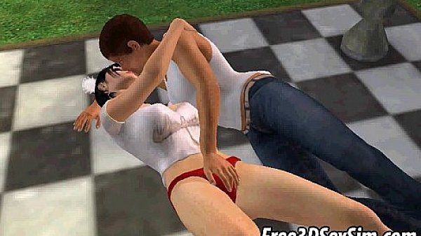 Sexy 3D brunette sucks and fucks in the park