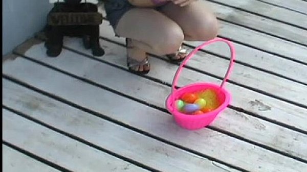 Kitty flashing her panties hunting for Easter eggs