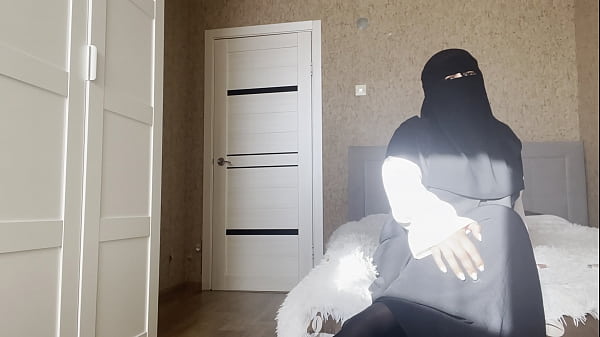 Friend's Arab wife in pantyhose caresses herself on camera