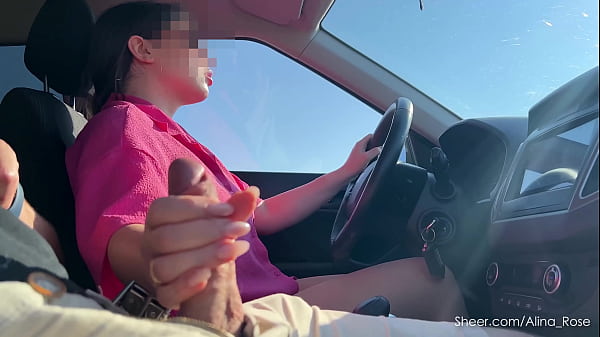 Risky Driving Handjob &ndash; Stroking Him While Steering
