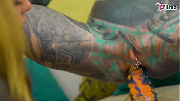 Heavy Tattooed Lesbians riding big Toys - ANAL, ATM, Fatnasy Dildos - Alt-girls, punk, goth, hippie and split tongue