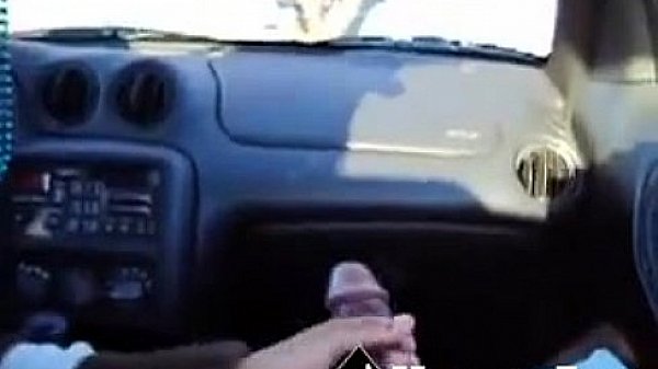 White girl stroking BBC in car handjob cum