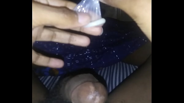 Black teen cums in condom 