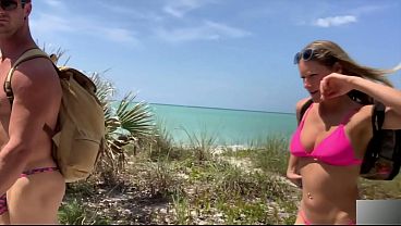 Hot girl and hot guy wear thongs to the beach and then fuck