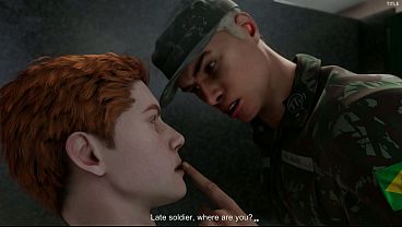 Офицер увидел, что нам нравятся члены и пошёл за нами в туалет, чтобы дать отсосать свои член, анимация из игры