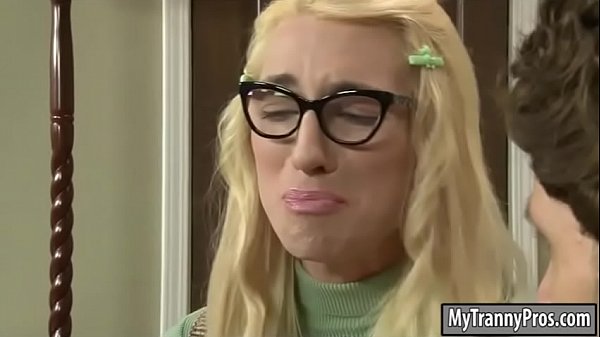 Nerdy blond TS Holly Parker anal banged