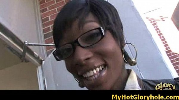 Ebony chick sucking white cock through a gloryhole 29  