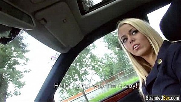 Blonde stewardess has first time car sex