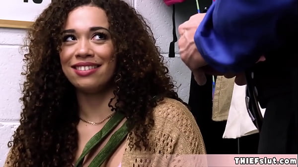 Cute black shoplifter gets rough fucked