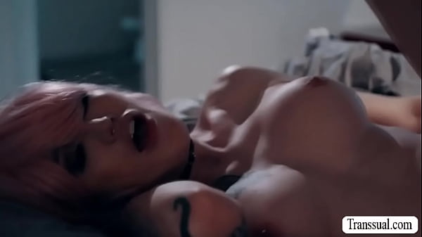 Pink haired shemale comforts her stepbrother by sucking his dick.In return,her stepbro bareback fucks her wet ass.