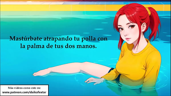 Instrucciones para masturbarse con la chica anime m&aacute;s hot en la piscina. Voz espa&ntilde;ola.