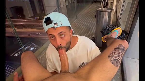 Middle Eastern big cock blowjob on the balcony