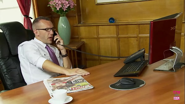 The large artificially titted girl had a thorough training session from an individual in his workplace