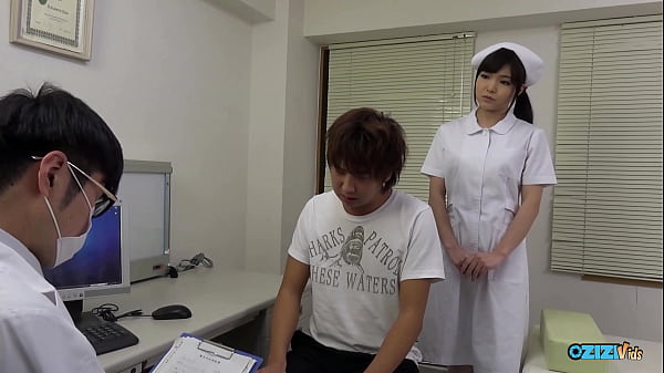 An Asian nurse provides assistance to a patient in achieving ejaculation by enthusiastically performing oral stimulation on his well-endowed penis