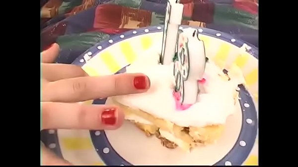 The best presents for 18th birthday of cute darkhaired girl are dildo, hard dick and special festive cake with cream