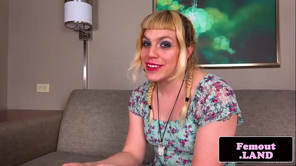 Pigtailed amateur femboy solo wanking cock