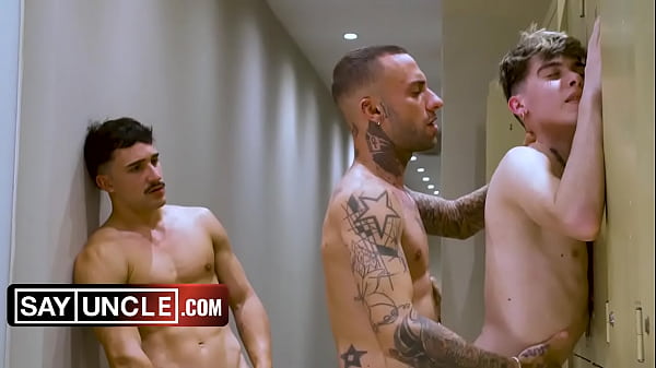 Muscular Latino Soccer Players Creamy 3some With Twink in the Locker Room