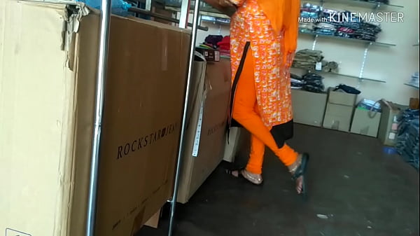 Aunty Showing her big ass and curves in shop and making Cousteau horny  