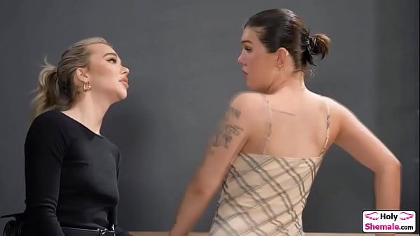 Busty ts Daisy Taylor does everything to get frisked by the hot shemale airport security Emma Rose.The big tits tgirl sucks cock and is barebacked  