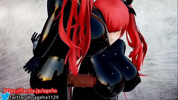 3d hentai Futanari cock pressed against big breasts