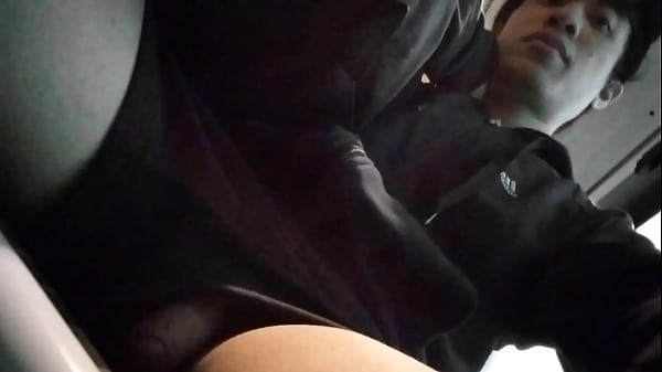 Naughty twink takes his cock out in the bus  
