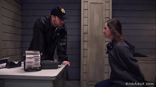 Security guard in rope bondage fucked brunettes mouth and ass