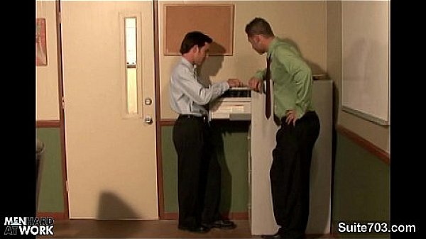 Naughty gay gets butt nailed and cummed at work 